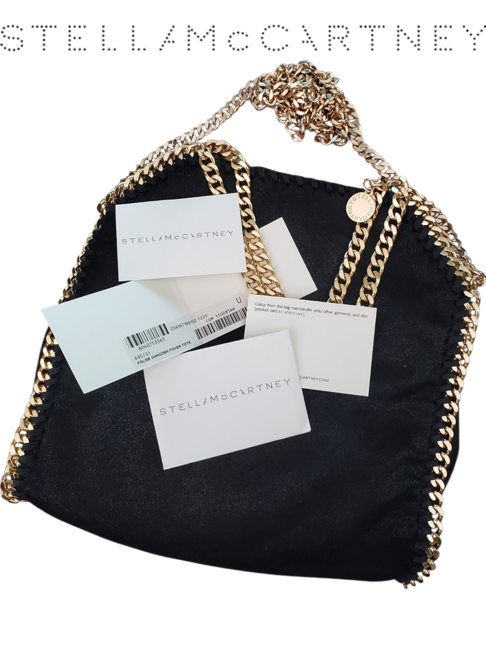 Stella McCartney Mini Falabella Black Gold Fold Over Tote Bag Authenticated - Picture 2 of 16